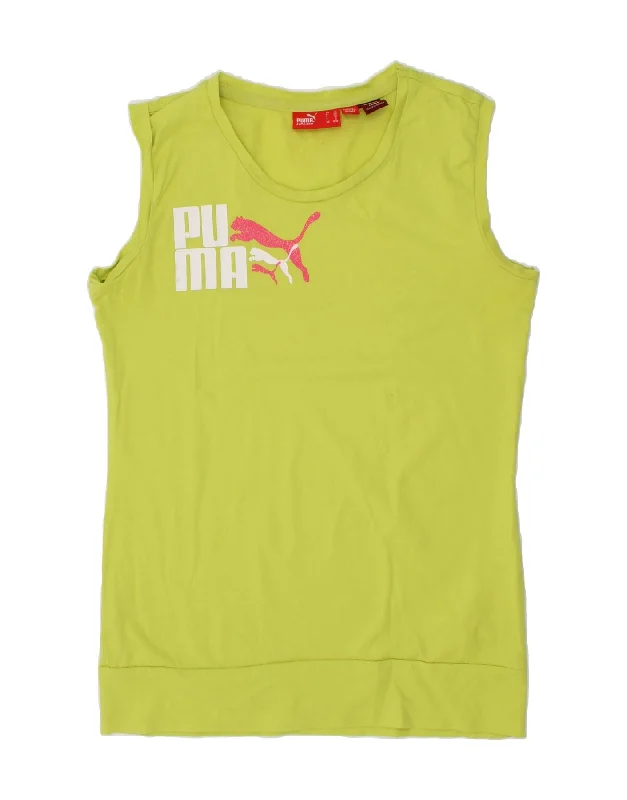 PUMA Girls Graphic Vest Top 9-10 Years Medium Green Cotton