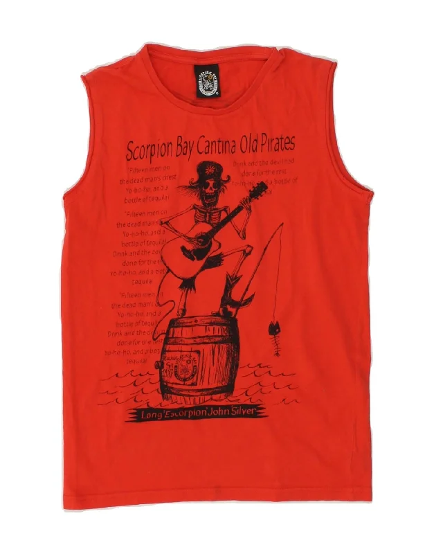 SCORPION BAY Boys Graphic Vest Top 8-9 Years Large Orange Cotton