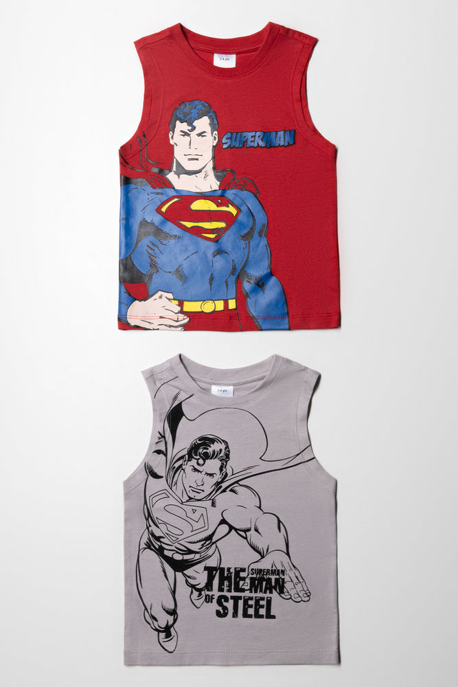 Superman 2 Pack Vest Red & Grey