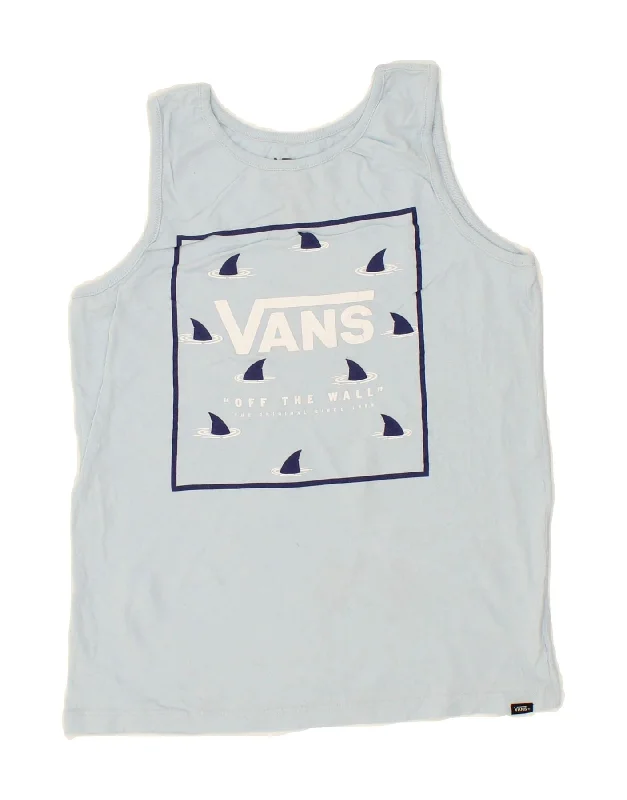 VANS Boys Classic Fit Graphic Vest Top 10-11 Years Large Blue Cotton