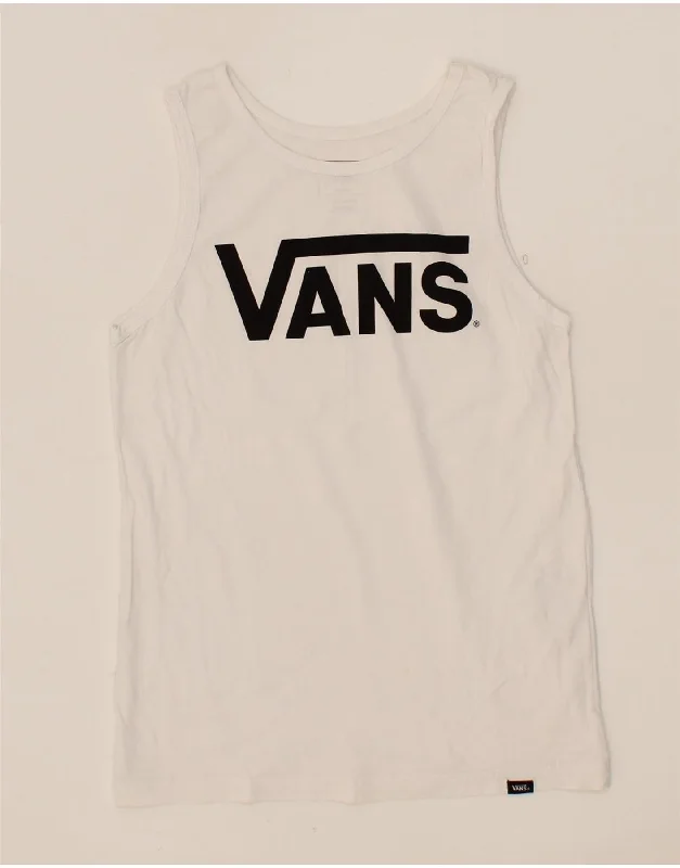 VANS Boys Custom Fit Graphic Vest Top 10-11 Years Medium  White Cotton