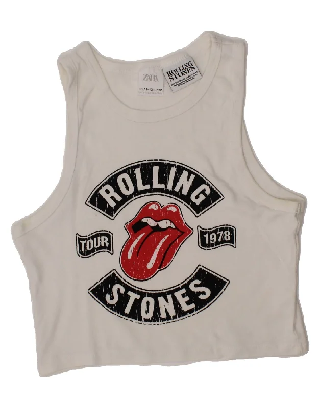 ZARA Girls Rolling Stones Crop Graphic Vest Top 11-12 Years White