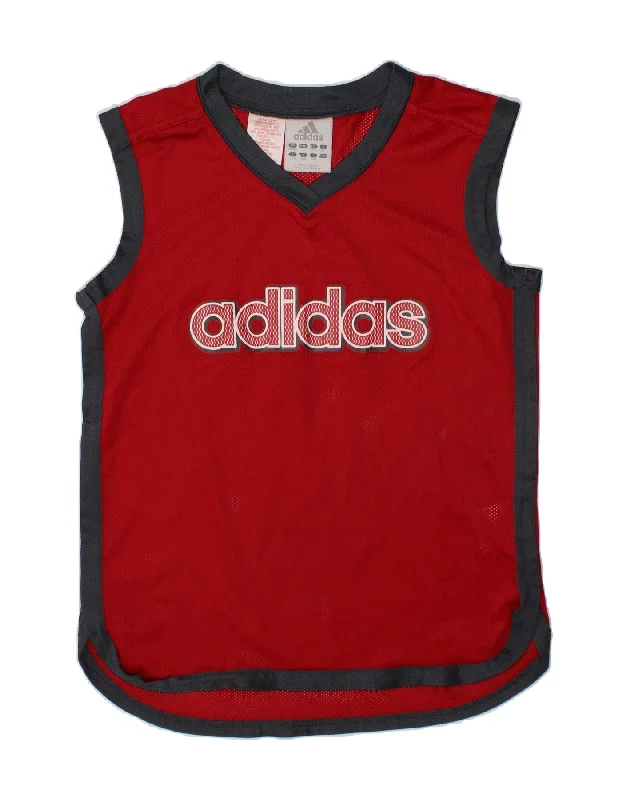 ADIDAS Boys Graphic Vest Top 9-10 Years Medium Red Colourblock Polyester