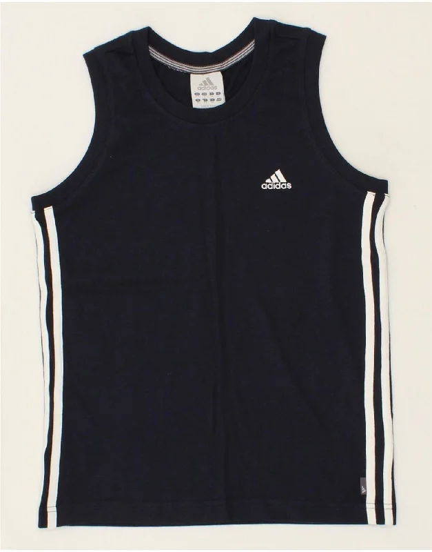 ADIDAS Boys Vest Top 11-12 Years Navy Blue Cotton