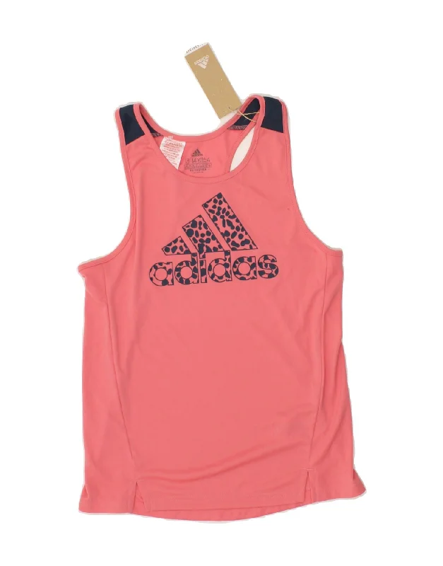 ADIDAS Girls Aeroready Graphic Vest Top 13-14 Years Pink Polyester