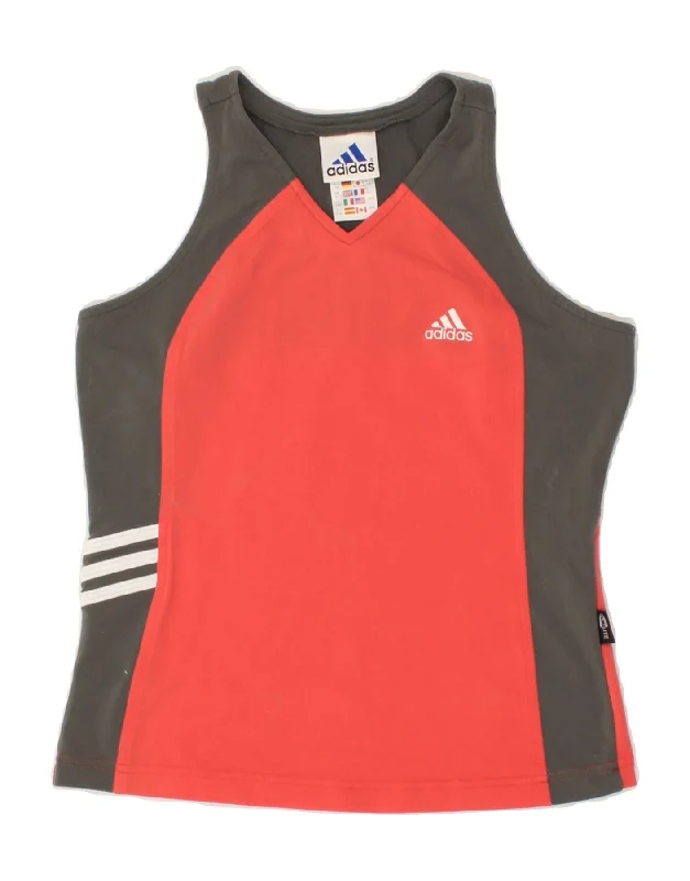 ADIDAS Girls Climalite Vest Top 14-15 Years Red Colourblock Polyamide