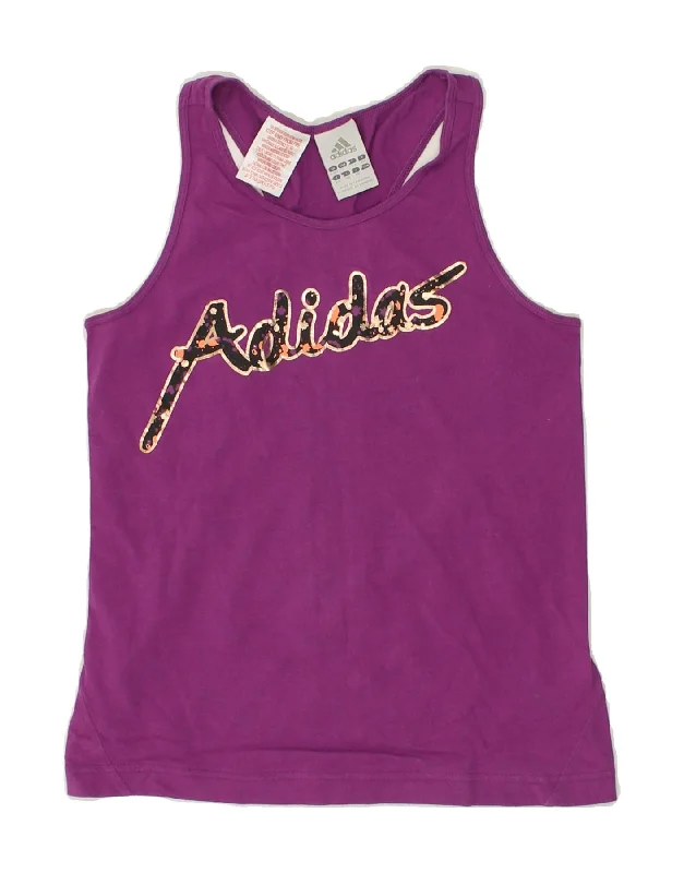 ADIDAS Girls Graphic Vest Top 11-12 Years Purple Cotton