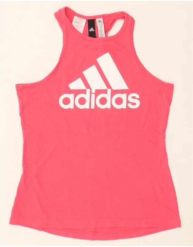 ADIDAS Girls Graphic Vest Top 14-15 Years Pink Cotton