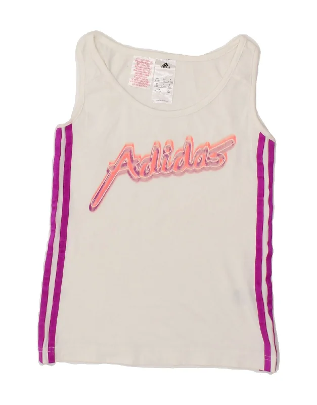 ADIDAS Girls Graphic Vest Top 9-10 Years White Cotton