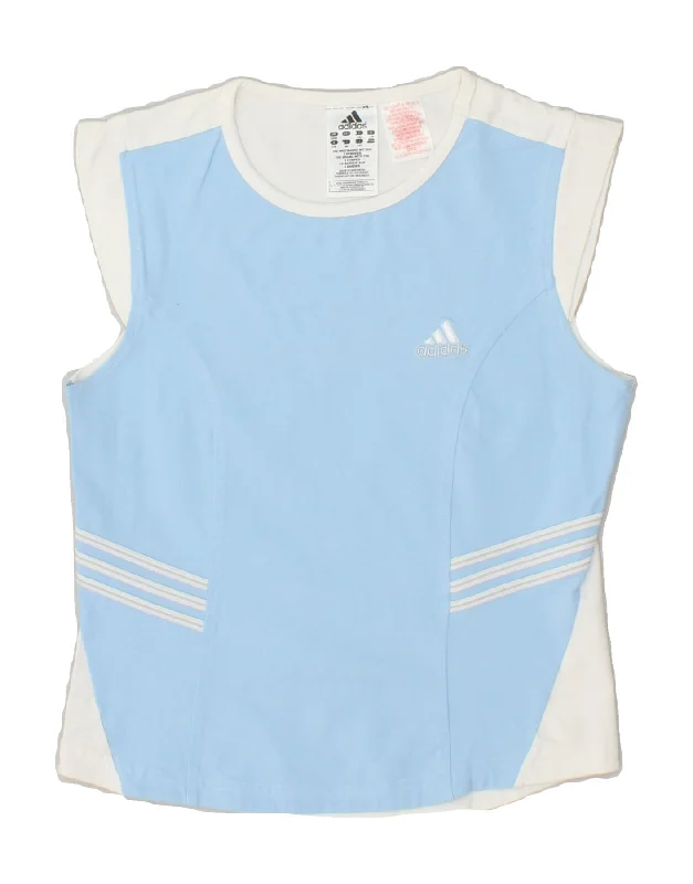 ADIDAS Girls Vest Top 11-12 Years White Colourblock Cotton