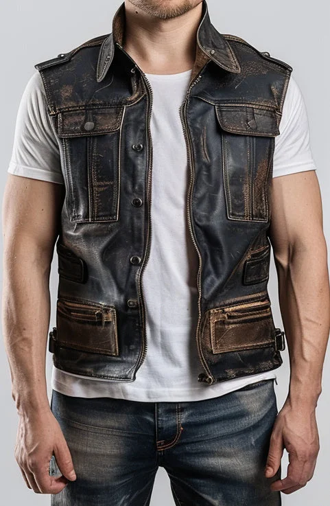 Amadeo Men Distressed Leather Vest