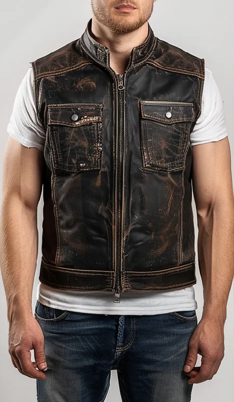 Antonio Men Distressed Leather Vest