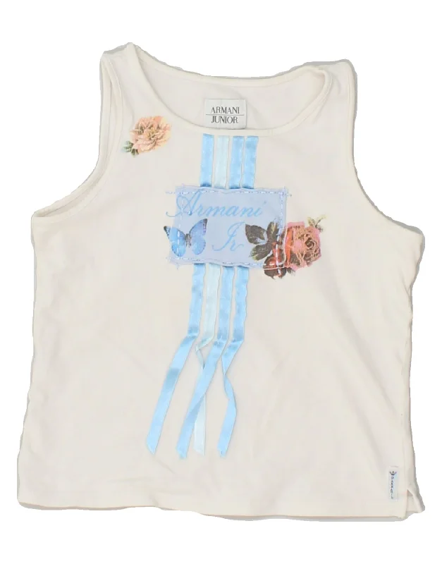 ARMANI JUNIOR Girls Graphic Vest Top 4-5 Years White Floral Cotton