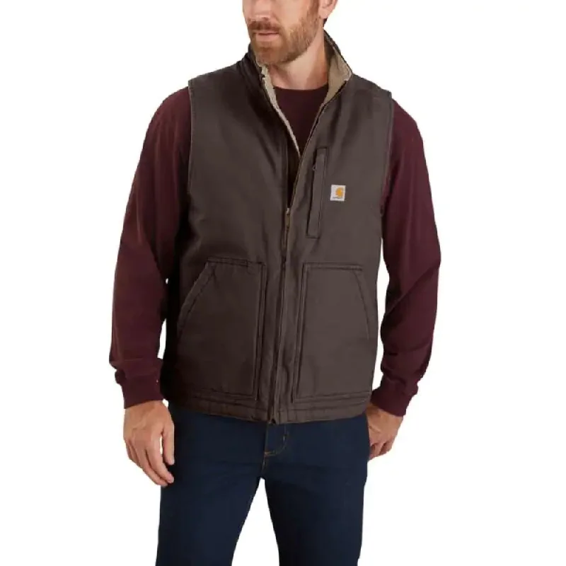 Carhartt Mens Dark Brown Washed Duck Sherpa Lined Mock Work Vest - 104277-DKB