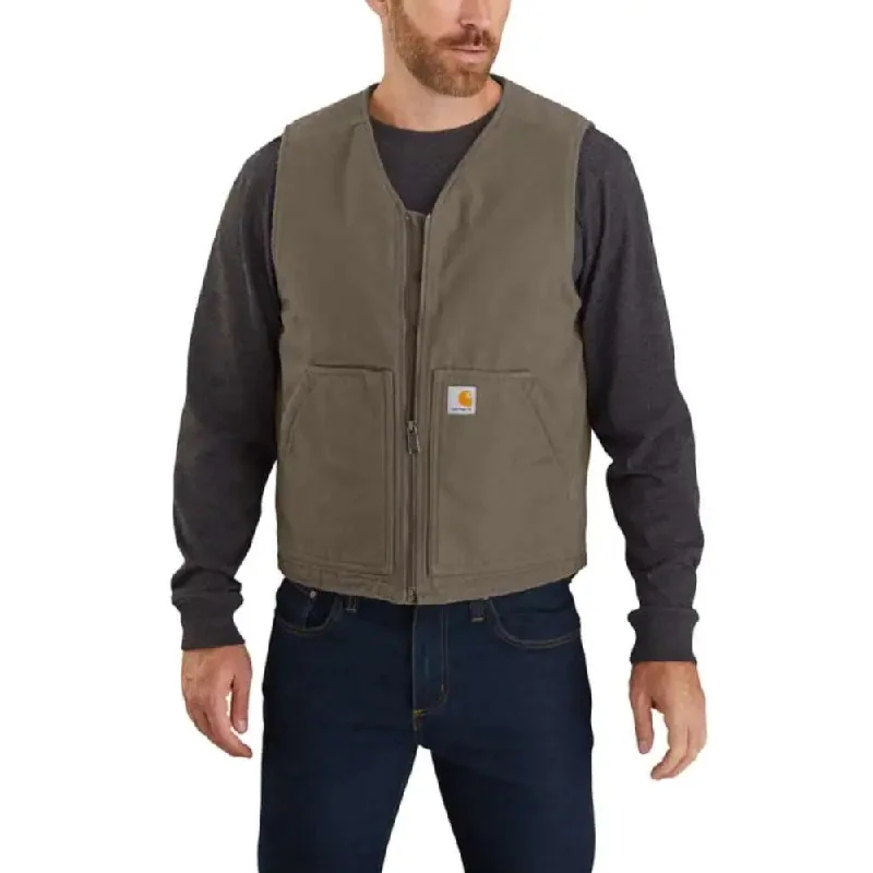 Carhartt Mens Driftwood Relaxed Fit Washed Duck Sherpa Lined Work Vest - 104394-DWD