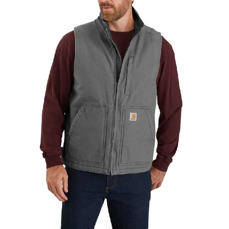 Carhartt Mens Gravel Washed Duck Sherpa Lined Mock Work Vest - 104277-GVL