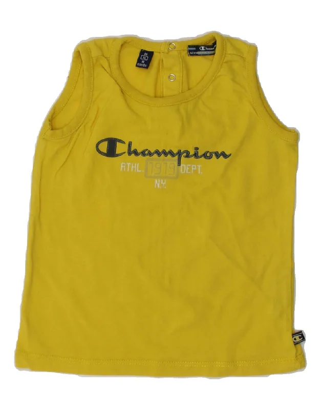 CHAMPION Baby Boys Graphic Vest Top 12-18 Months Yellow Cotton