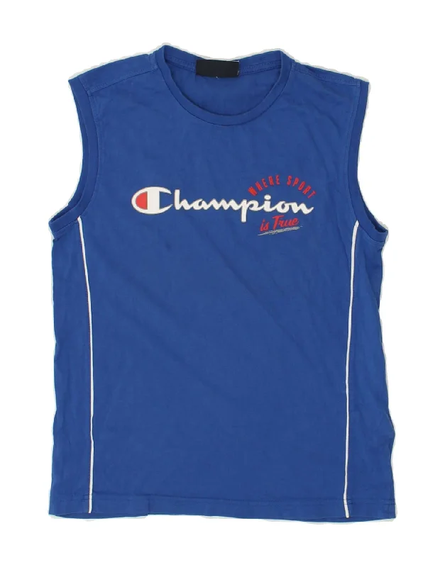 CHAMPION Boys Graphic Vest Top 11-12 Years Large  Blue Cotton