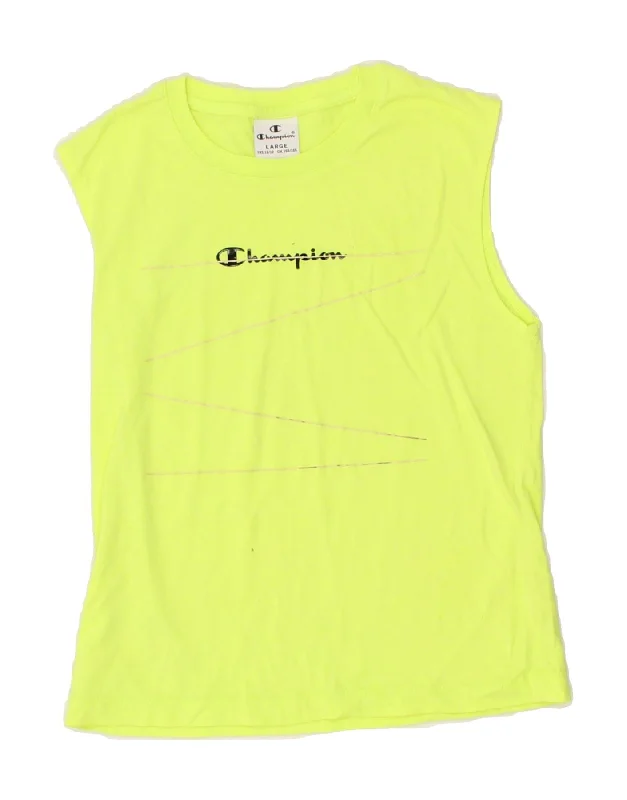 CHAMPION Boys Graphic Vest Top 11-12 Years Large  Yellow Cotton