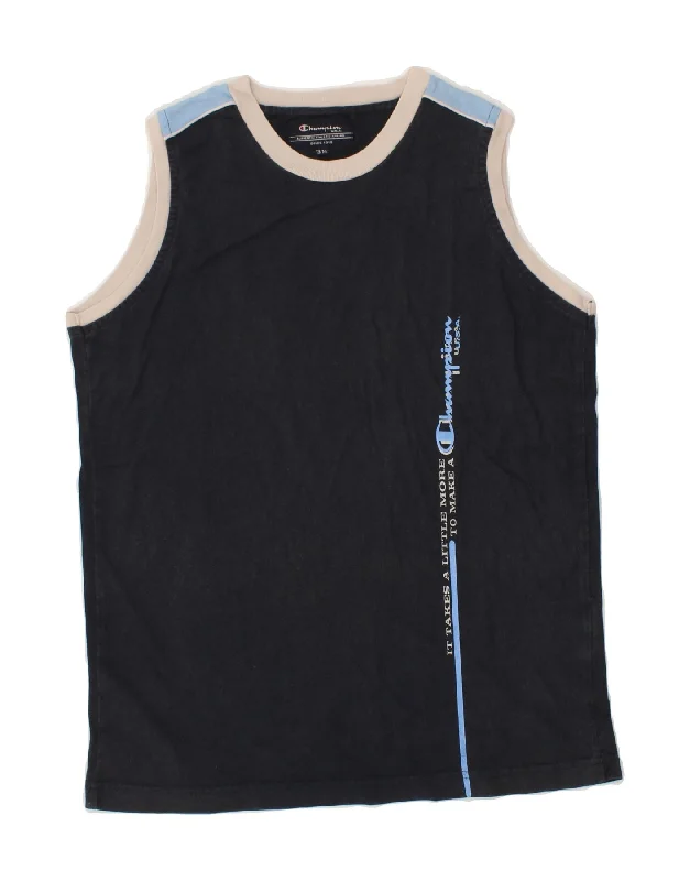 CHAMPION Boys Graphic Vest Top 13-14 Years Navy Blue Cotton