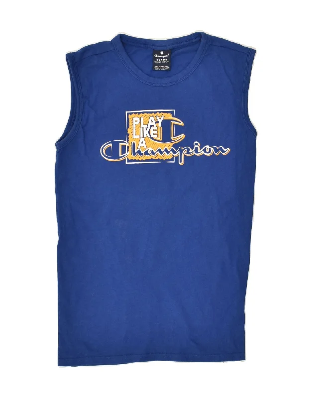 CHAMPION Boys Graphic Vest Top 13-14 Years XL Blue Cotton