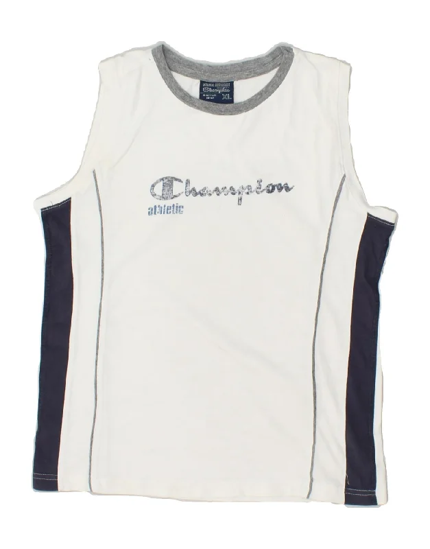 CHAMPION Boys Graphic Vest Top 13-14 Years XL White Colourblock