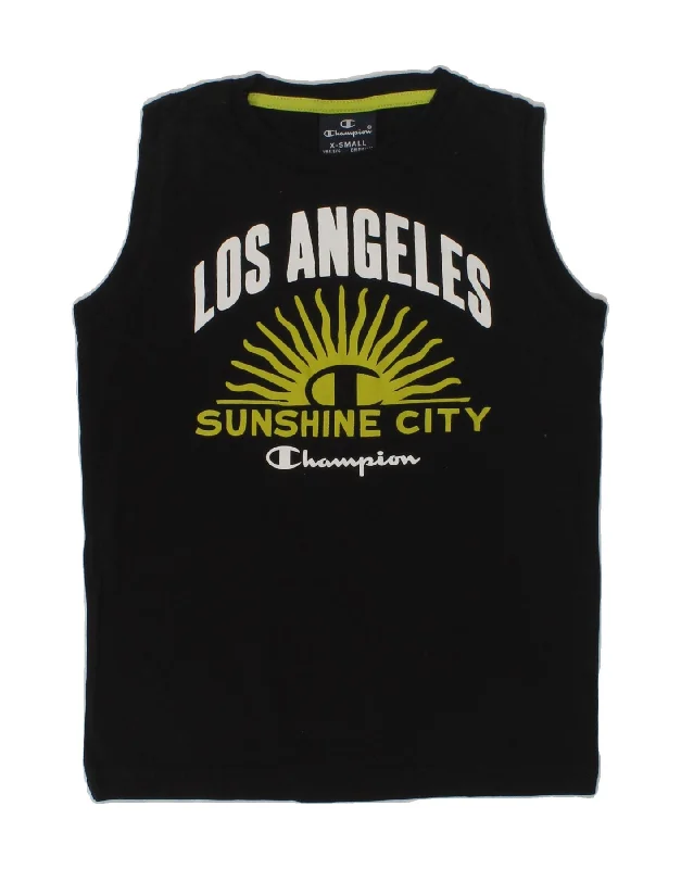 CHAMPION Boys Graphic Vest Top 5-6 Years XS Black