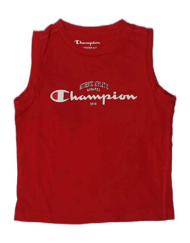 CHAMPION Boys Graphic Vest Top 5-6 Years XS Red Cotton