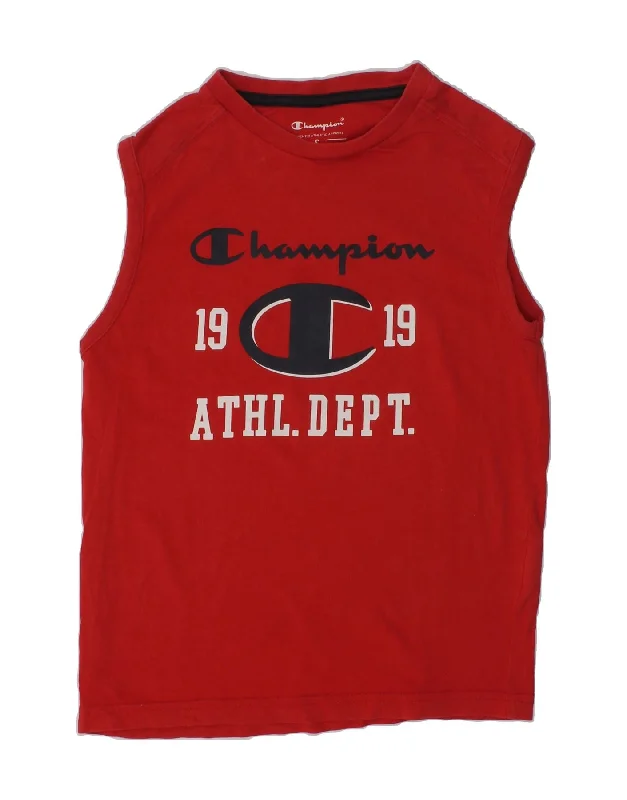 CHAMPION Boys Graphic Vest Top 7-8 Years Small Red Cotton