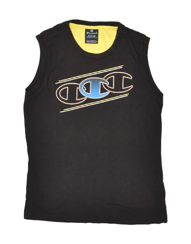 CHAMPION Boys Graphic Vest Top 9-10 Years Medium  Black Cotton