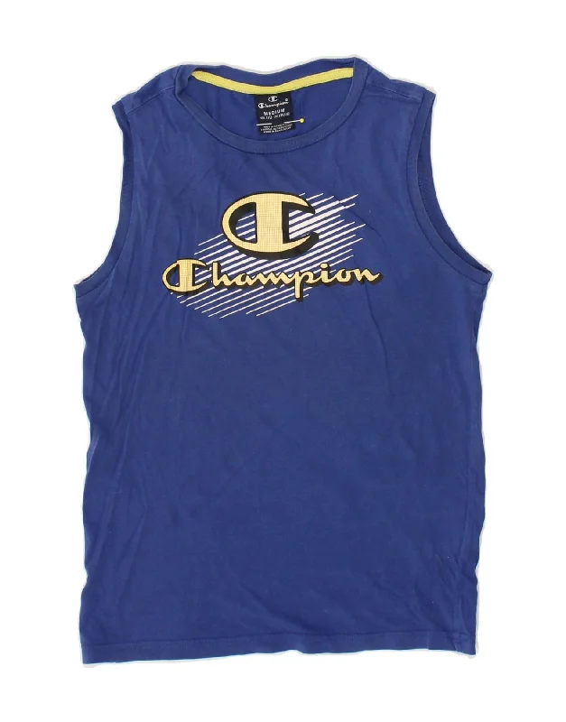 CHAMPION Boys Graphic Vest Top 9-10 Years Medium Blue Cotton