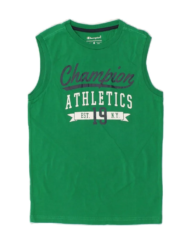 CHAMPION Boys Graphic Vest Top 9-10 Years Medium Green Cotton