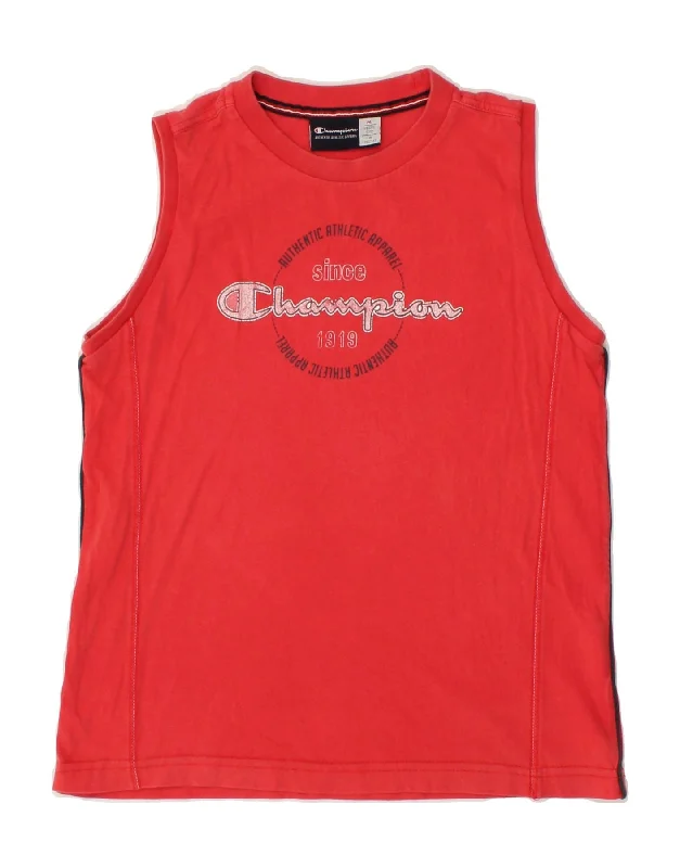 CHAMPION Boys Graphic Vest Top 9-10 Years Red Cotton