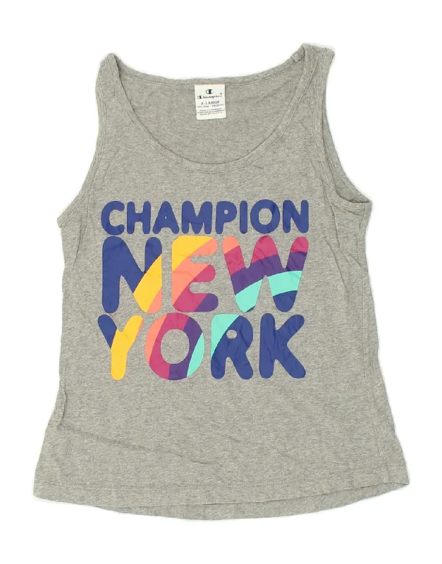 CHAMPION Girls Graphic Vest Top 13-14 Years XL Grey