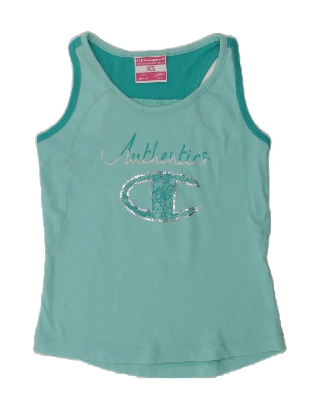 CHAMPION Girls Graphic Vest Top 5-6 Years XS Green