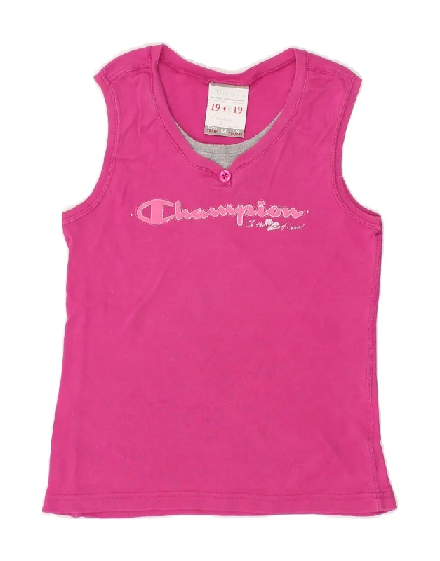 CHAMPION Girls Heritage Classics Graphic Vest Top 9-10 Years Medium Pink