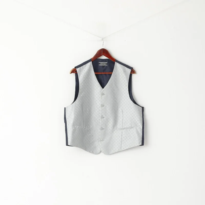 Mauro Ferrini Men 27 L Waistcoat Grey Navy Shiny Wedding Elegant Vest