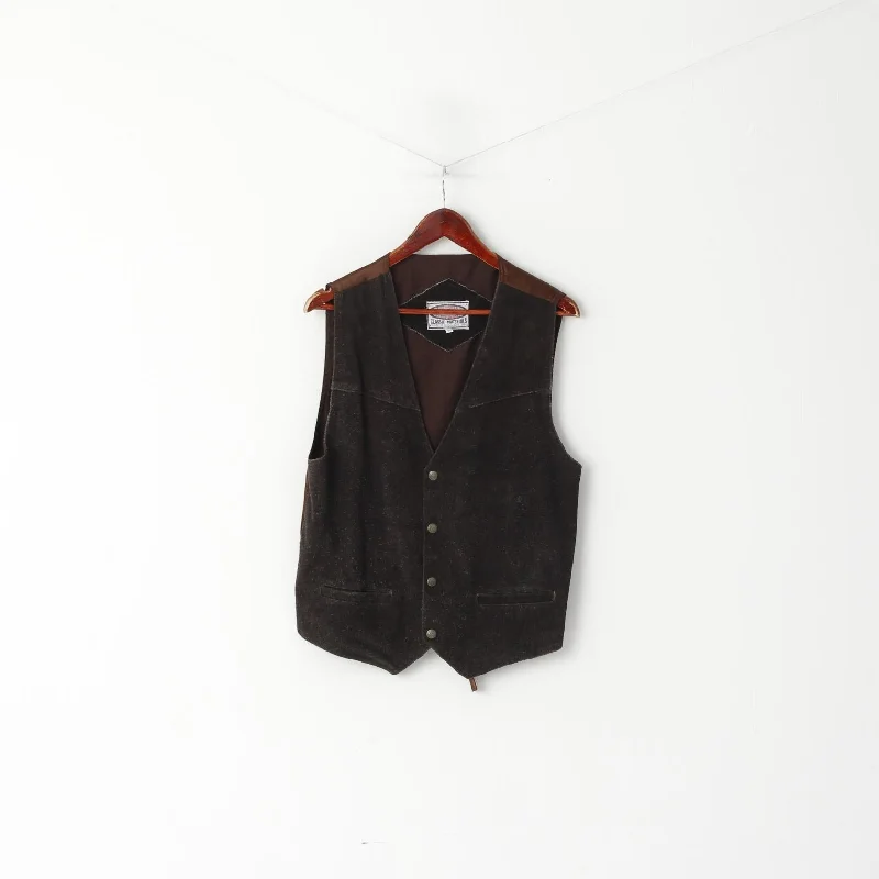 Peanuts Clothing Men L Vest Brown Leather Vintage Snaps Country Waistcoat