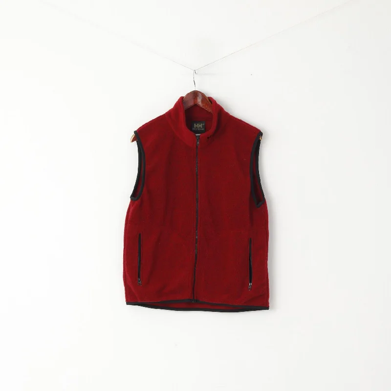 Helly Hansen Men M Bodywarmer Maroon Fleece Full Zipper Outdoor Unisex Vest