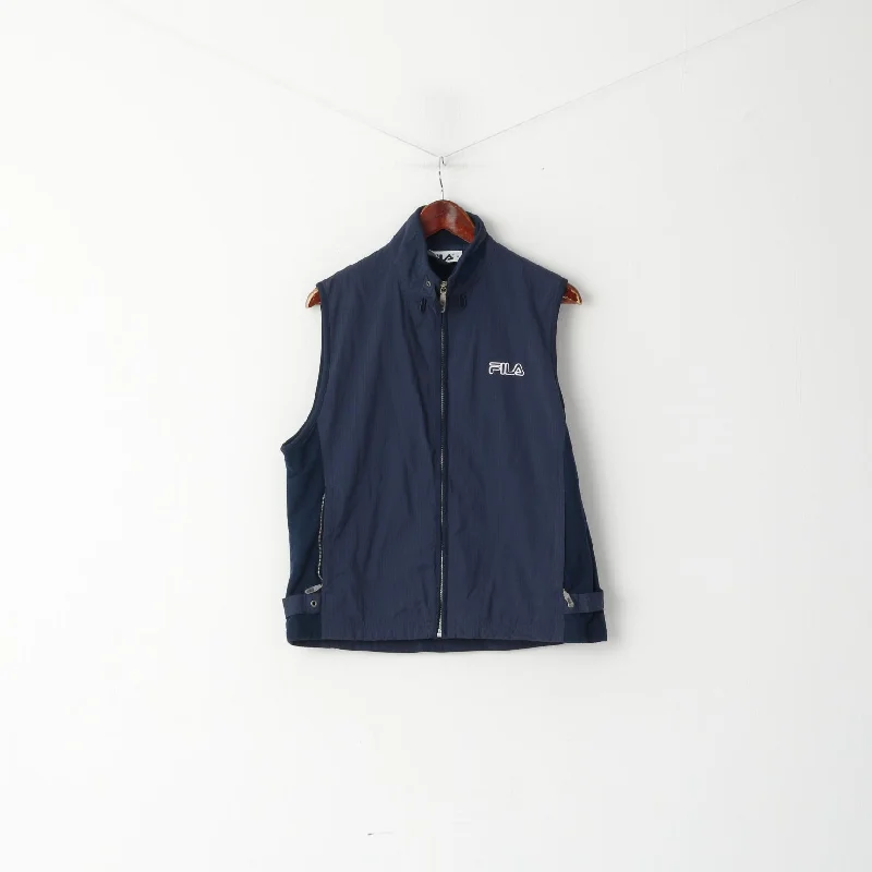 Fila Men S Waistcoat Navy Sport Zip Up Nylon Vest Outdoor Sleeveless Top