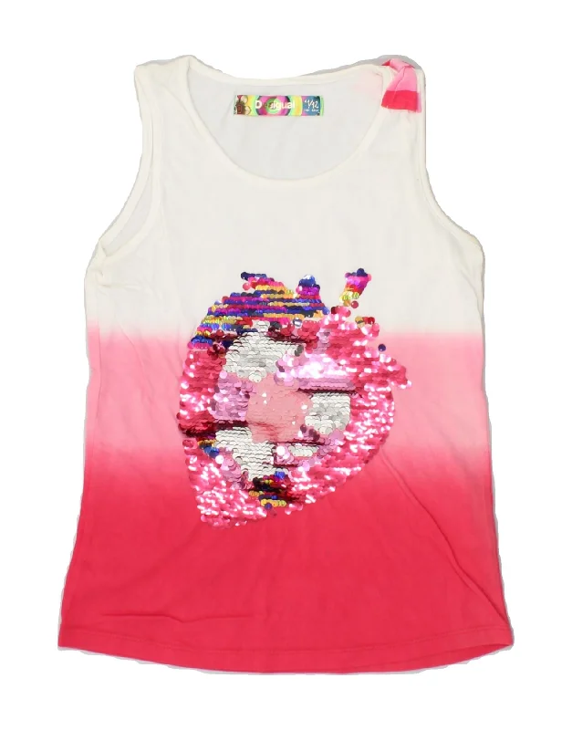 DESIGUAL Girls Graphic Vest Top 11-12 Years Pink Colourblock Cotton