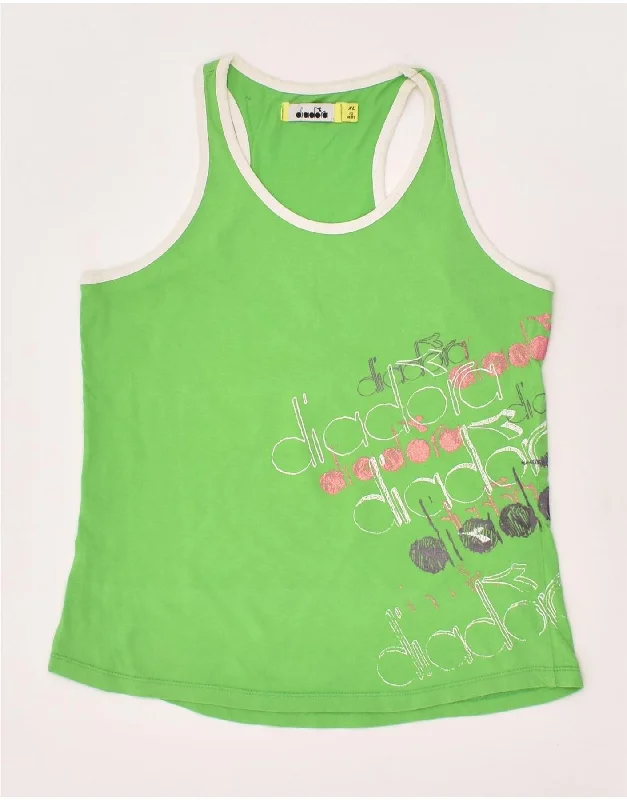 DIADORA Girls Graphic Vest Top 11-12 Years XL Green Cotton