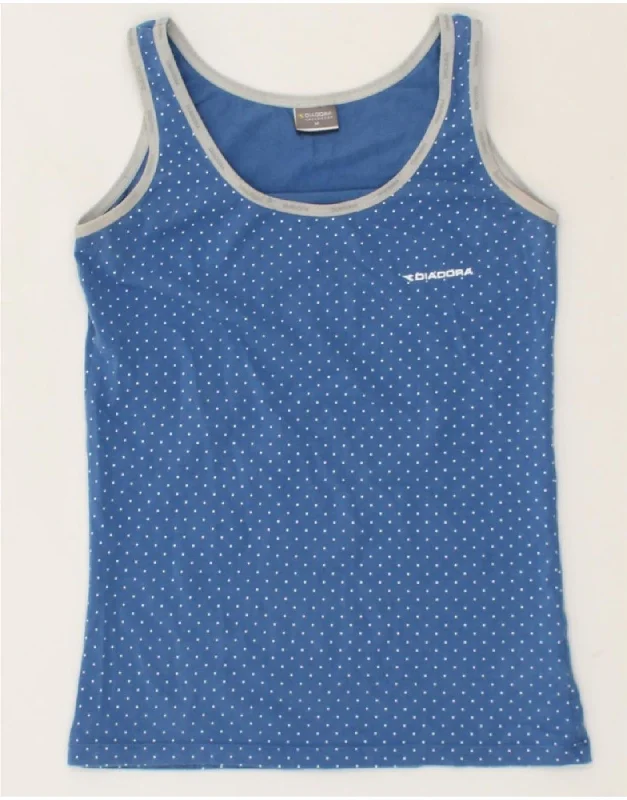 DIADORA Girls Vest Top 8-9 Years Medium Blue Polka Dot Cotton