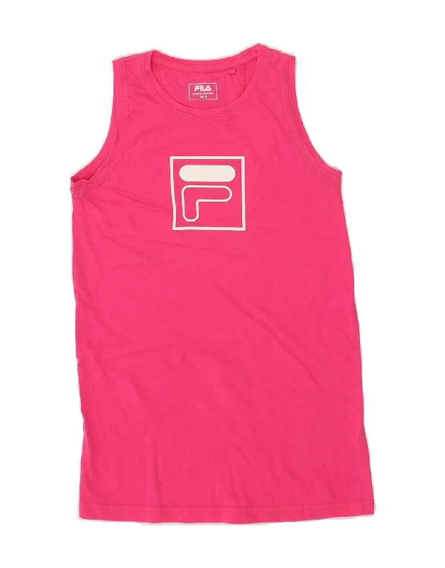 FILA Girls Graphic Vest Top 9-10 Years Pink Cotton