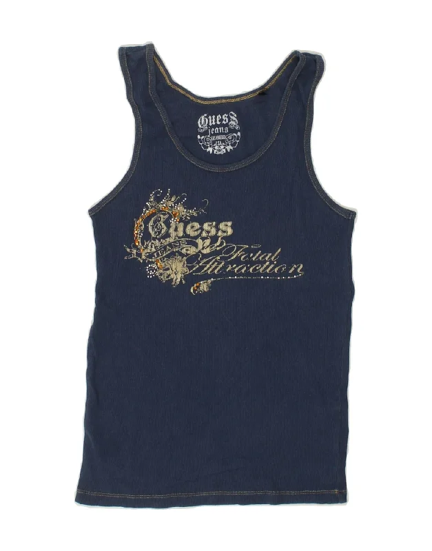 GUESS Girls Graphic Vest Top 6-7 Years XL Navy Blue Cotton