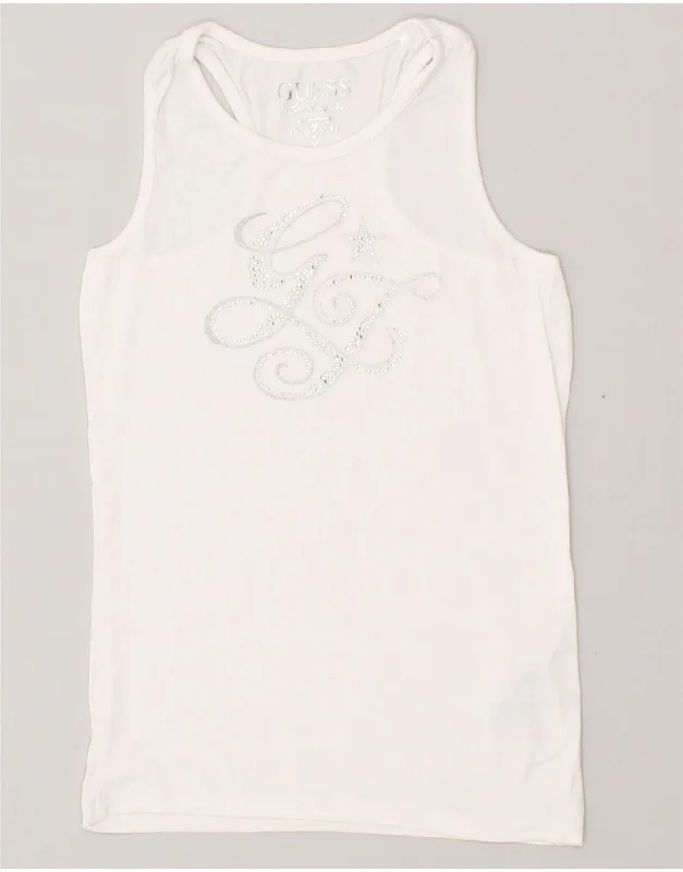 GUESS Girls Graphic Vest Top 9-10 Years White Viscose