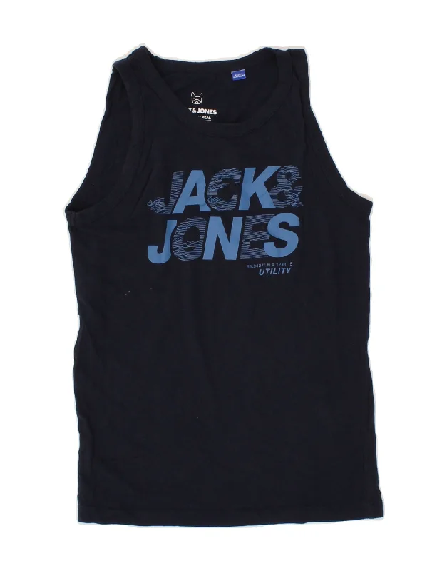 JACK & JONES Boys Graphic Vest Top 11-12 Years Navy Blue Cotton