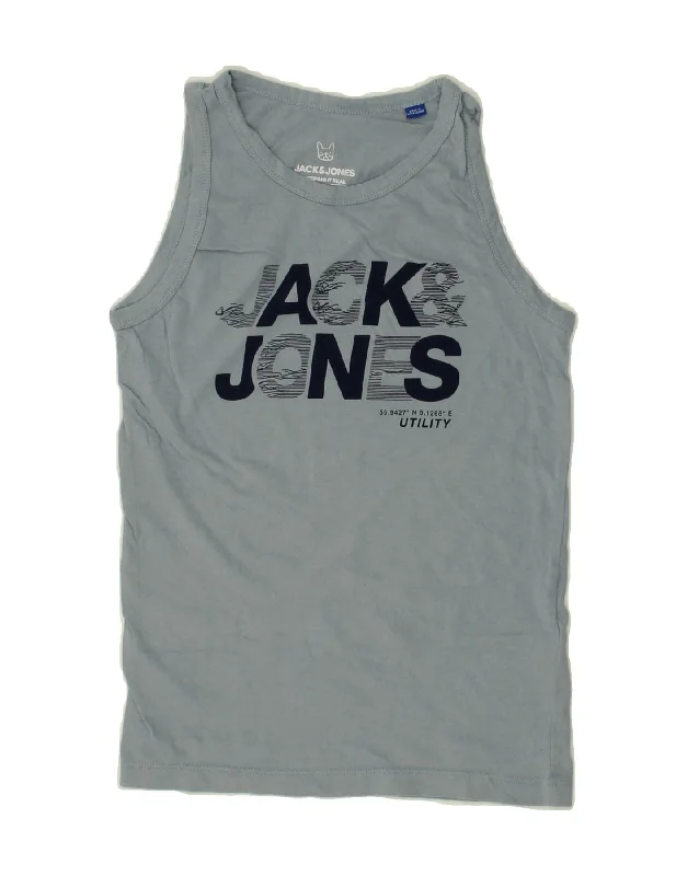 JACK & JONES Boys Utility Graphic Vest Top 11-12 Years Grey Cotton