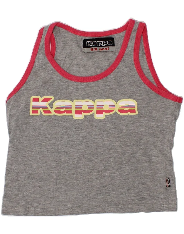 KAPPA Girls Graphic Vest Top 7-8 Years Small Grey Cotton