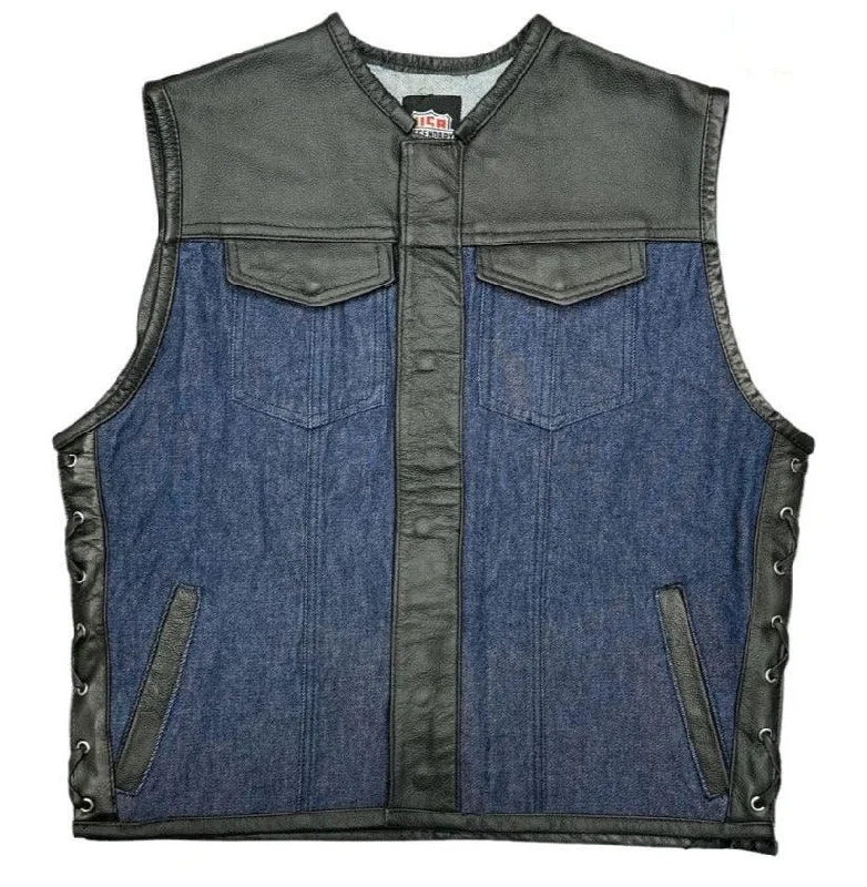 Legendary 'Blue Demo' Denim & Leather Cropped Side Braided Club Style Vest